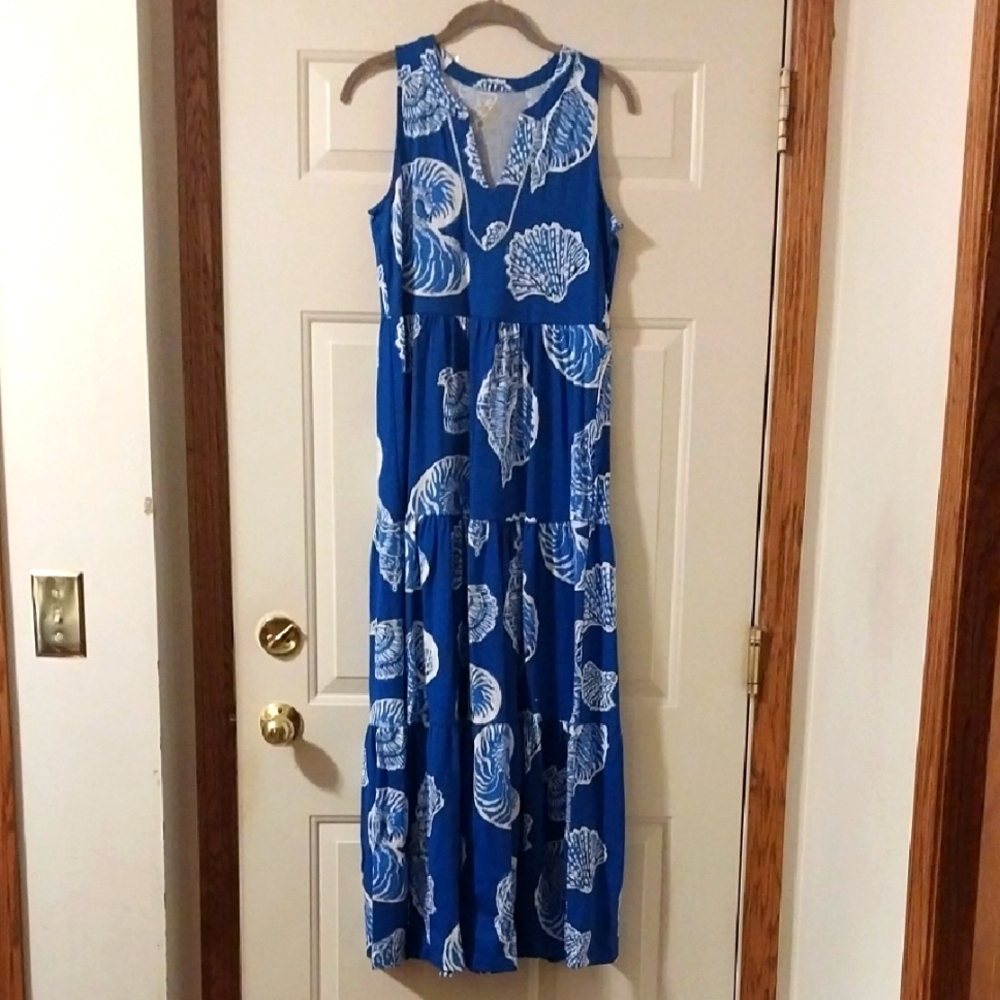 Lilly Pulitzer NWOT Women's XS Sydnee Seashell Print Maxi Dress Blue White - Picture 1 of 9